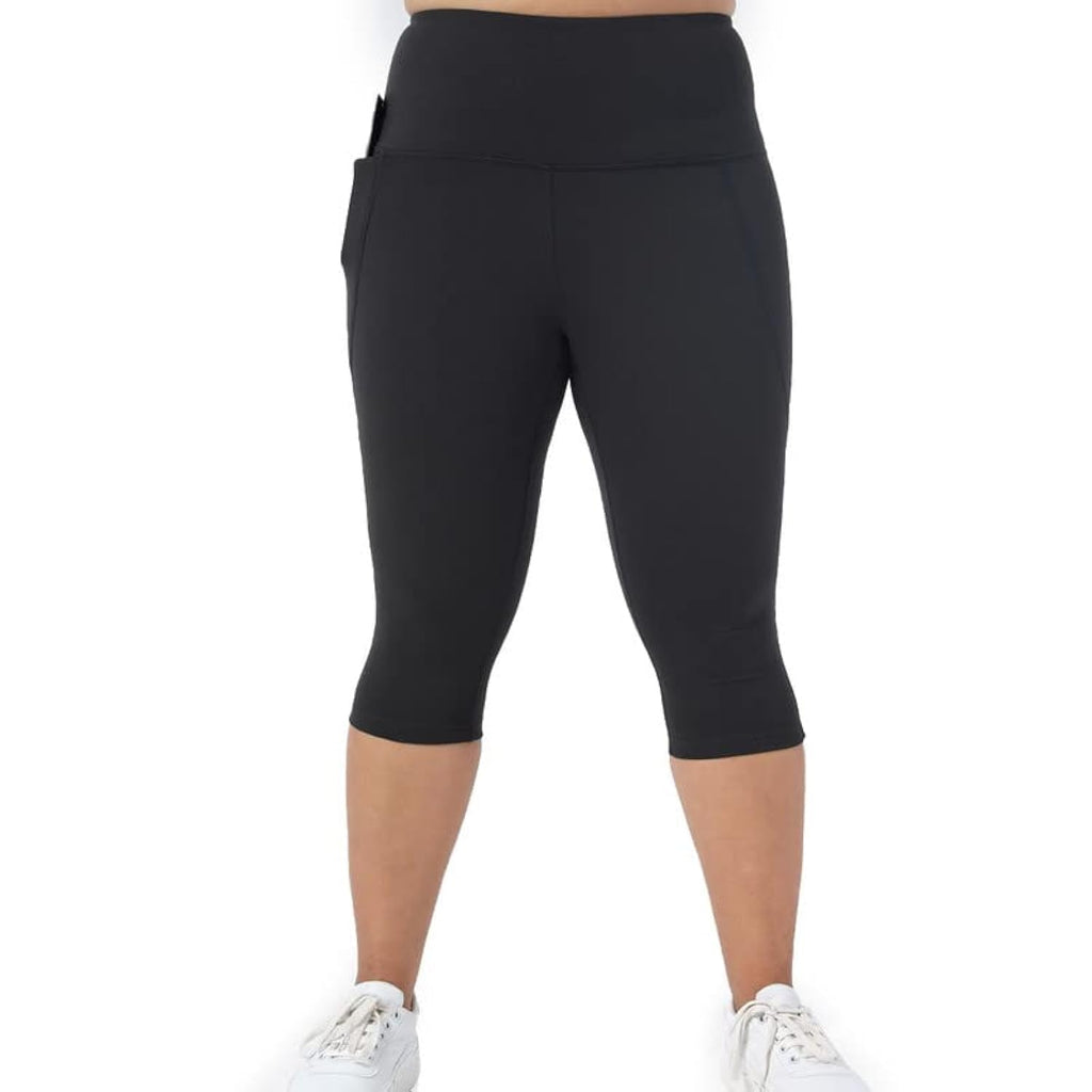 BlissClub Womens The Ultimate Capris, 3/4th Length Pants, Super- High Waist, 2 Pockets, Wide Waistband, Activewear for Women
