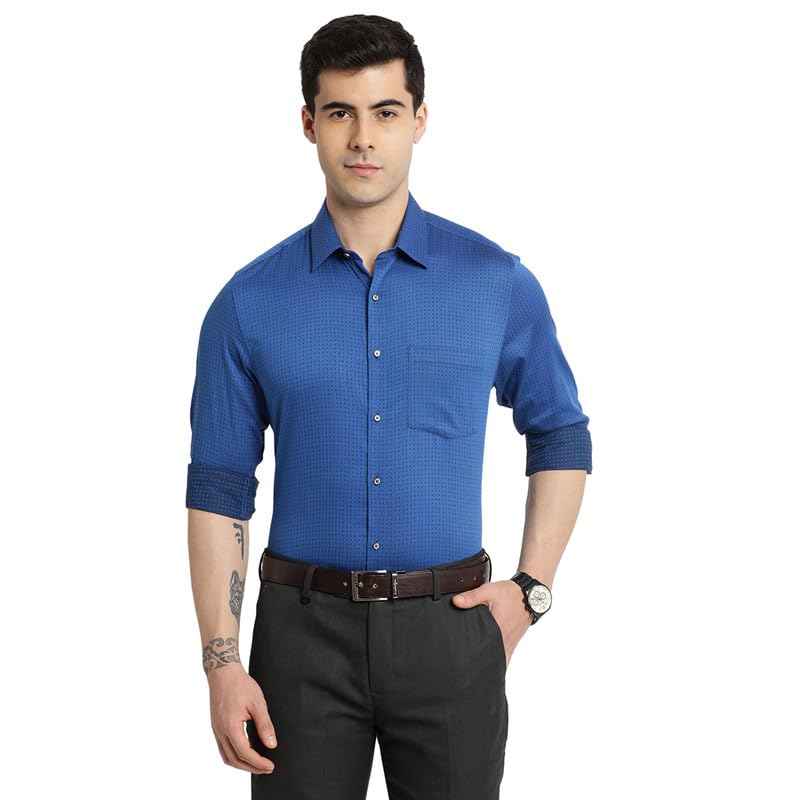 Turtle Men 100% Cotton Slim Fit Blue Self Design Ceremonial Shirt