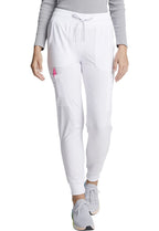 EDS Essentials Jogger Scrubs for Women, Drawstring Scrub Pants DK065P, M Petite, White