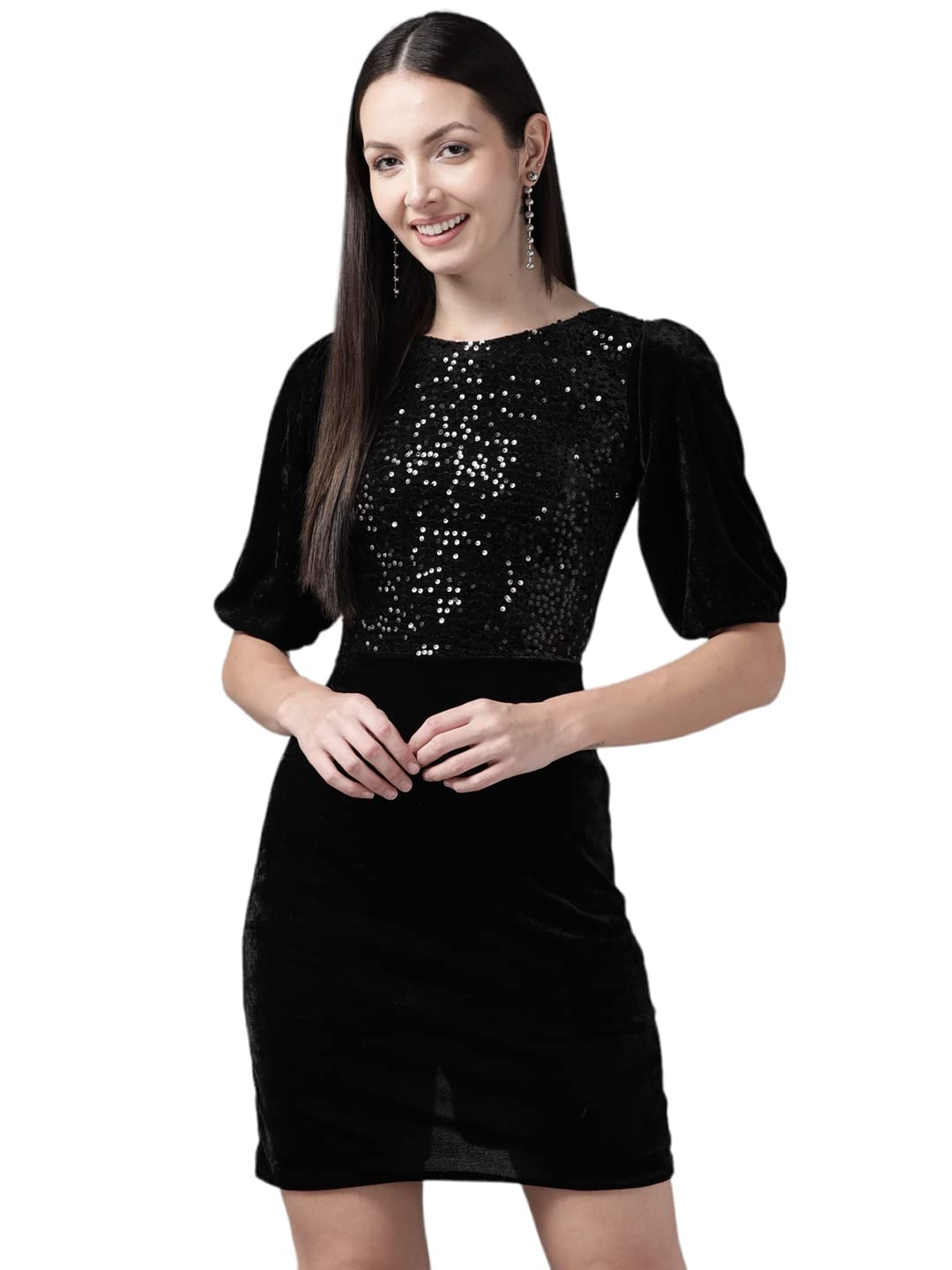 Aarika WomenS Velvet Skater Mini Dress (Dr-Aw-047_Black