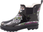 NORTY - Womens Ankle Rain Boots - Ladies Waterproof Winter Spring Garden Boot Skulls Black Size 11