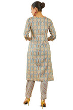 Soch Womens Grey Rayon Floral Print Round-Neck Straight Kurta Set