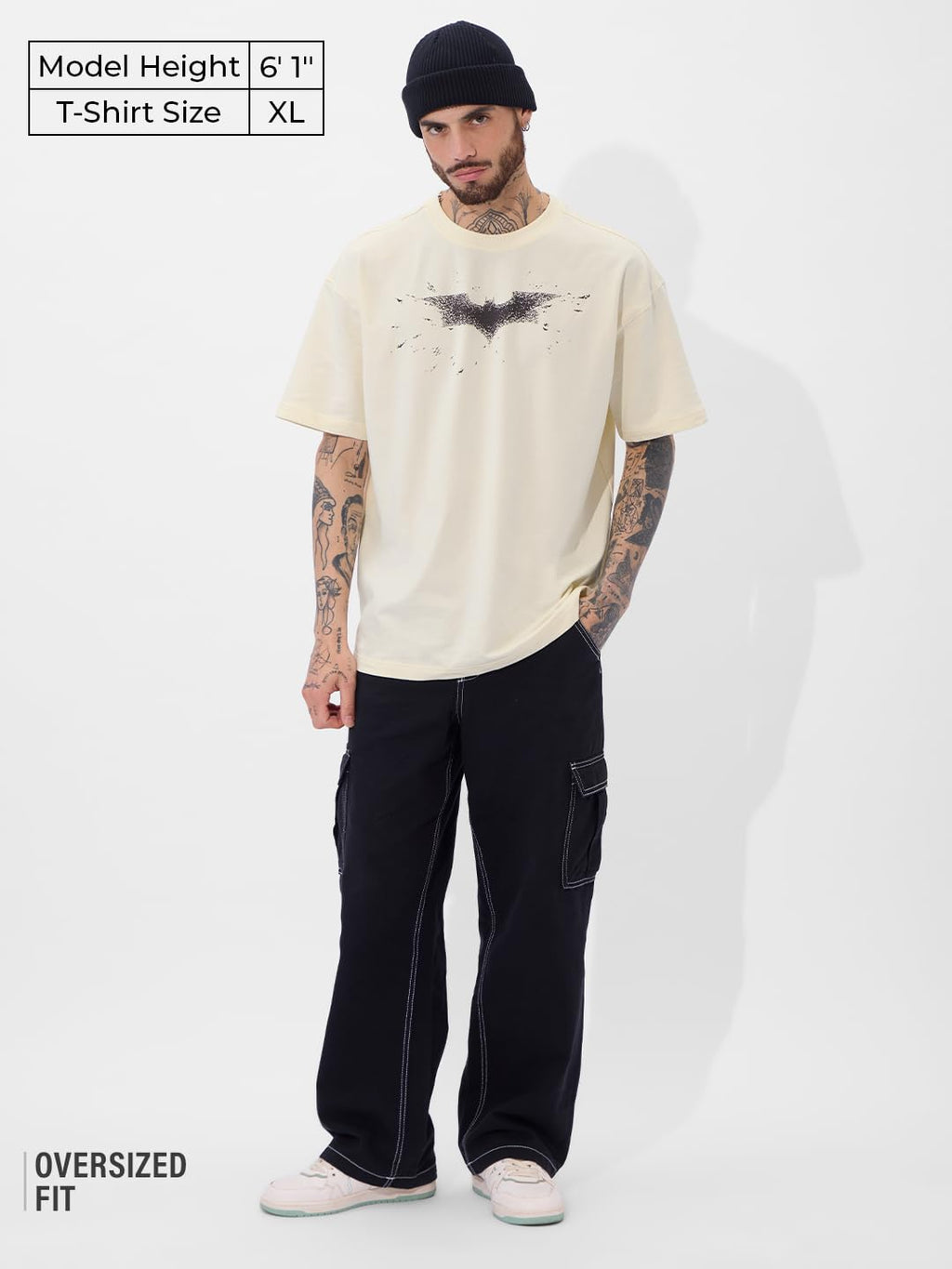 The Souled Store Official Batman : Conquer Your Fear Oversized T-Shirt for Men Boys Cotton Casual Half Sleeves Baggy Loose Fit D