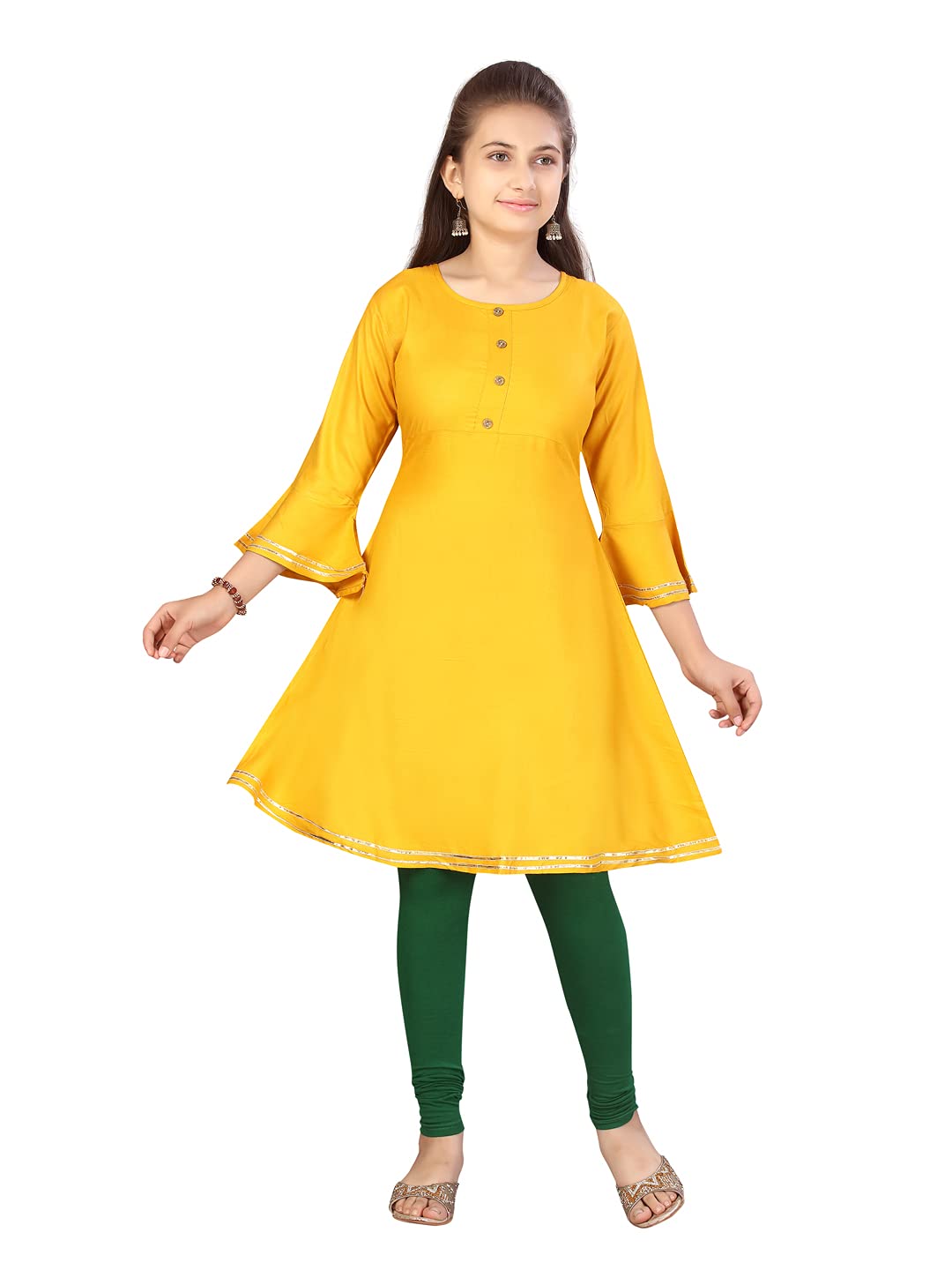 Aarika GirlS Cotton Regular Tunic Shirt (Kurti-A-13_Yellow_32)