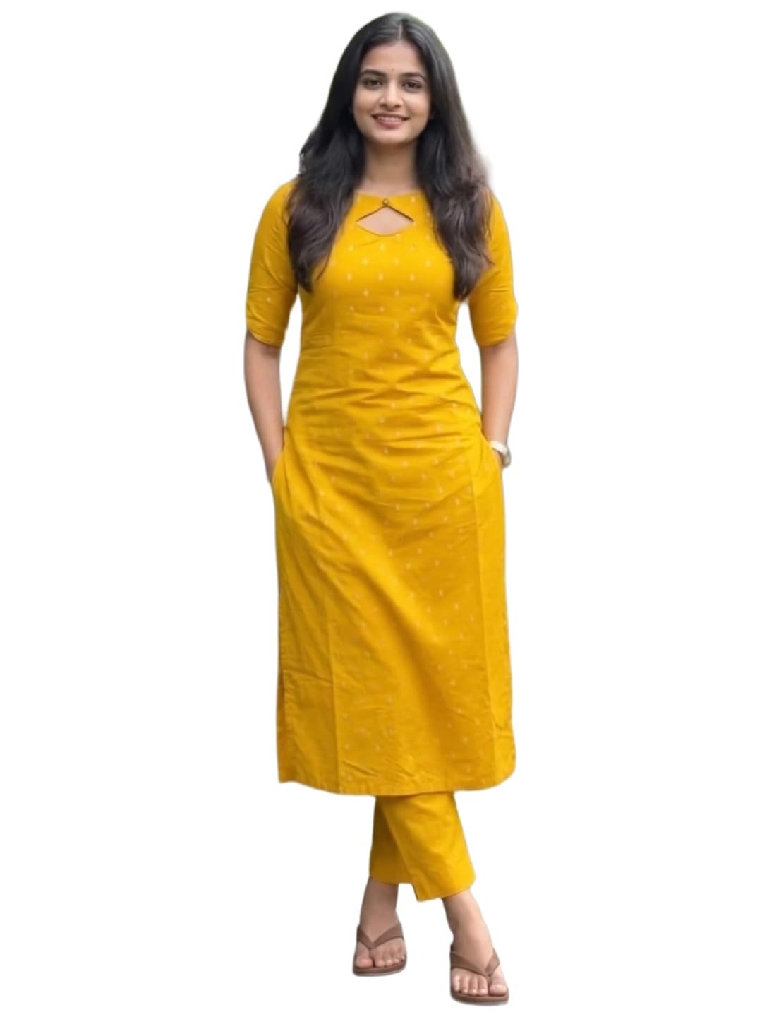 Anni Designer WomenS Viscose Straight Printed Kurta With Pant (Yoshini Yellow_L_Yellow_Large)