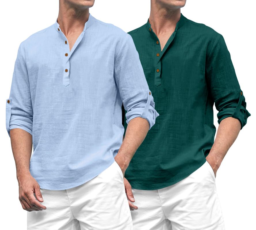Royalscout Combo Of MenS Solid Cotton Blend Full Sleeve Straight Kurta Shirt (Pack Of 2)