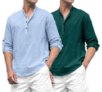 Royalscout Combo Of MenS Solid Cotton Blend Full Sleeve Straight Kurta Shirt (Pack Of 2)