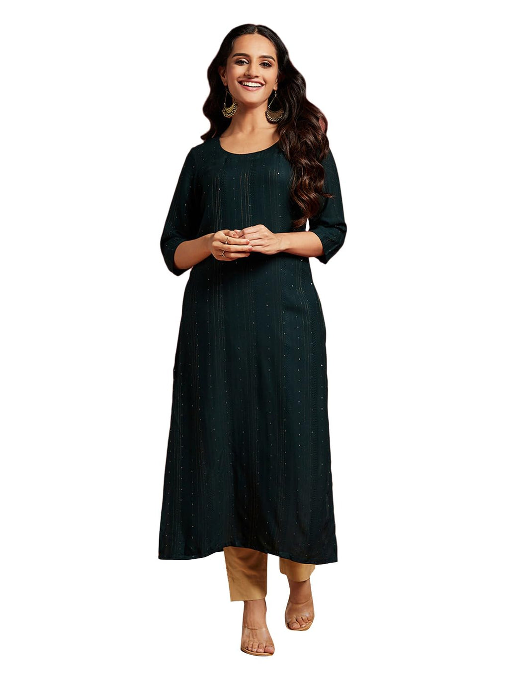 Libas Women'S Viscose Rayon Woven Design Straight Kurta (26509_Green