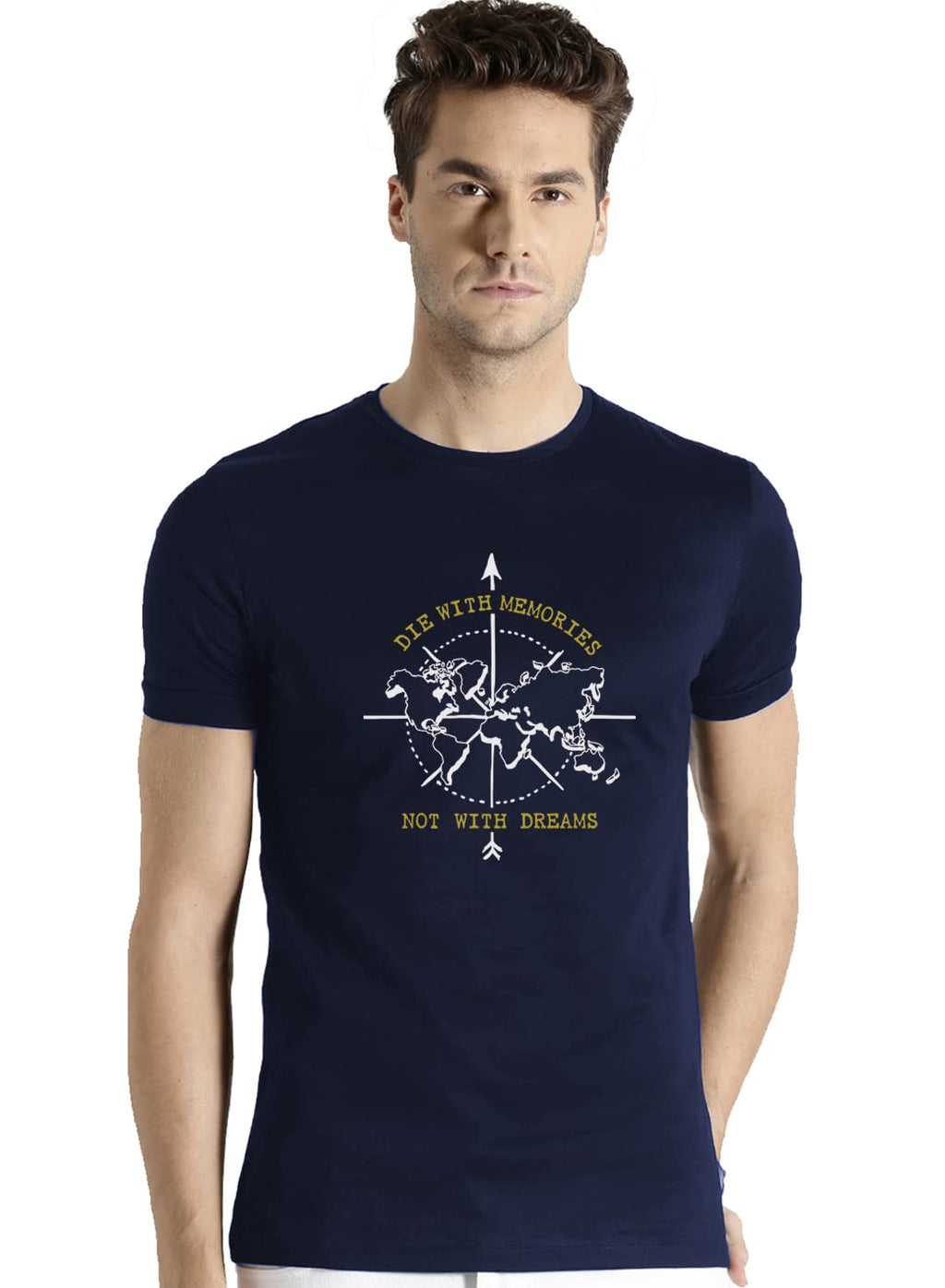 Adro Die With Memories Not With Dreams Mens Printed T-Shirt (L, Navy Blue)