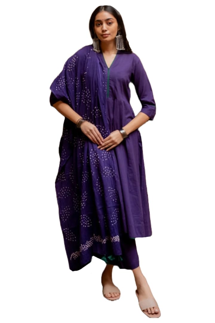 ANNI DESIGNER Womens Rayon Blend Solid Anarkali Kurta with Pant & Dupatta (BHAGVATH BEGANI_XXL_Begani_XX-Large)
