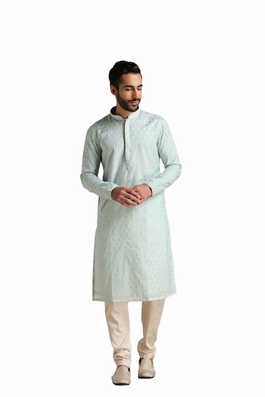 Manyavar Kurta Set For Men, Full Sleeves Mandarin Collar Ethnic MenS Kurta Set For Engagement, Wedding, Party Chanderi Printed (