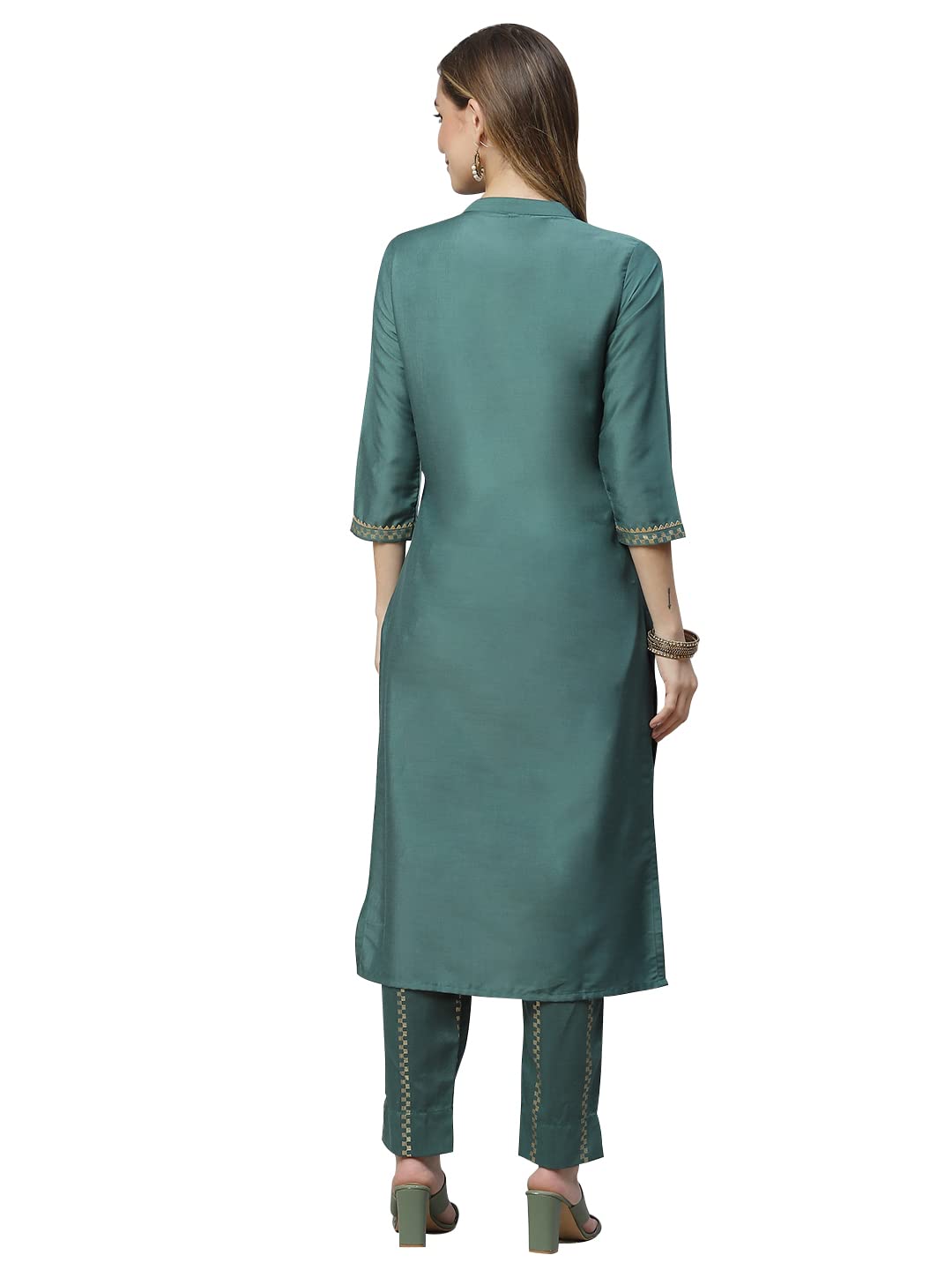Ziyaa Women Women'S Green Color Chinon Straight Kurta And Pant Set