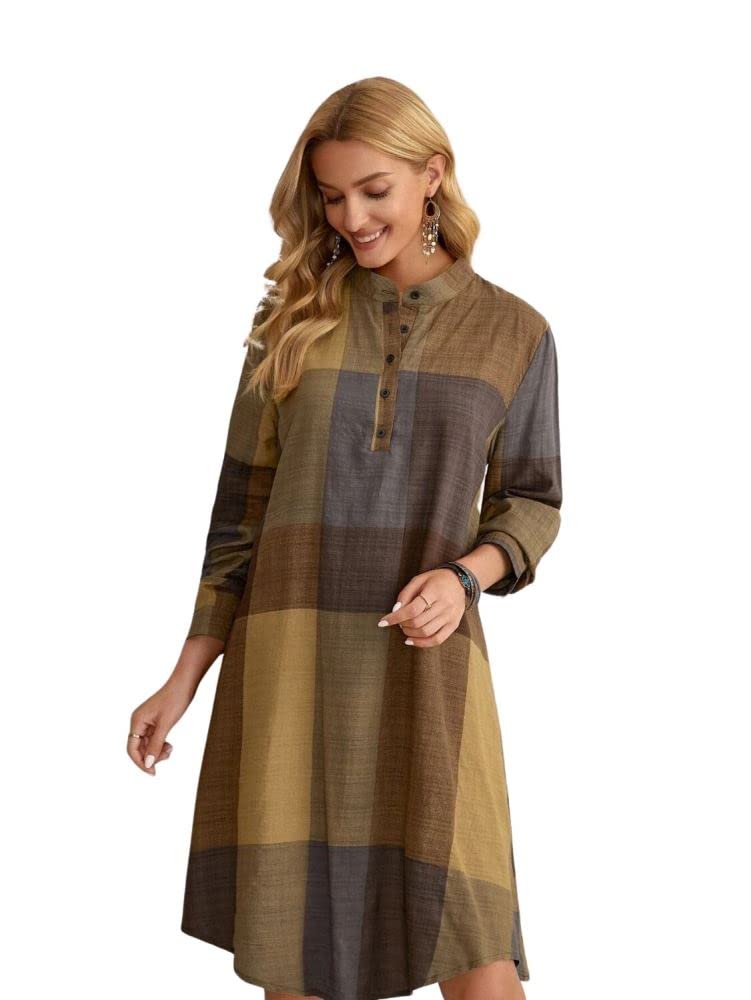 Leriya Fashion Western Dress || Rayon Color Block Half Button Front Dress for Women || Long Cuff Sleeve & Stand Collared Neck Tu