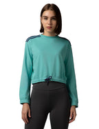 FYLTR Womens Round Neck Drop Shoulder Sweatshirt - Full Sleeve | Elasticated Waist & Cuff | Boxy Fit | Stripe Detailing Tropica
