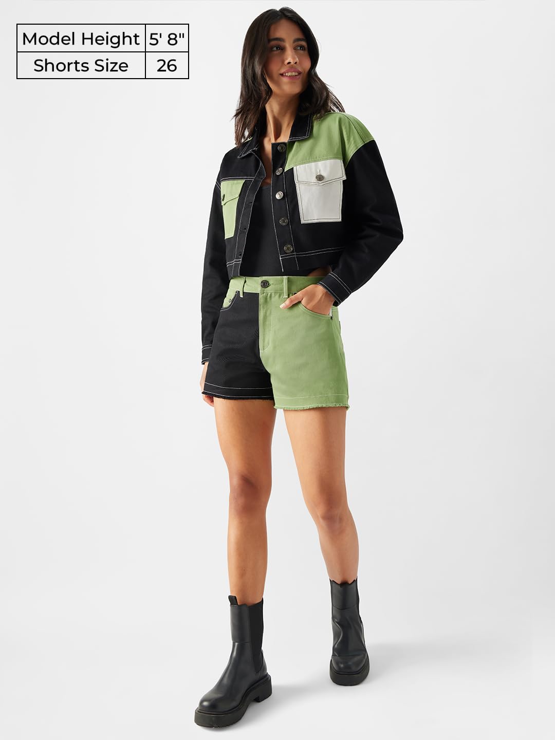 The Souled Store TSS Originals: Phantom Women and Girls Green and Black Shorts WomenS Shorts Ladies Casual High Waisted Summer