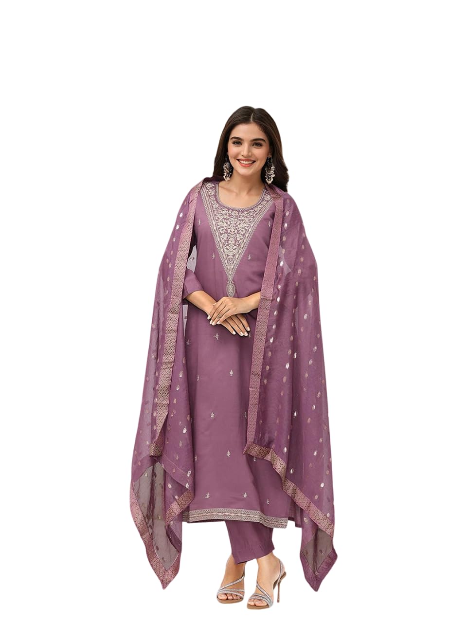 Ishin Women Purple 3 Pcs Kurta Set With Dupatta