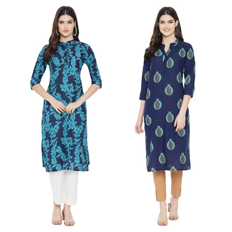 Pinkmint Women Cotton Printed Kurta Stylish Regulr Fit GirlS Combo Kurta Ll Regular Fit Combo Kurta (Pack Of 2)