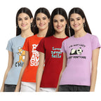 Preneum Womens Cotton Regular Fit Latest Graphic Stylish Printed Short Sleeves Casual T-Shirt || Latest Trendy & Styles (Pack 4