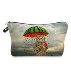 Cosmetic Bags for Women Small Funny Cat Holding Watermelon Umbrella Ice Cream Makeup Bag for Purse Travel Toiletry Bag Accessori