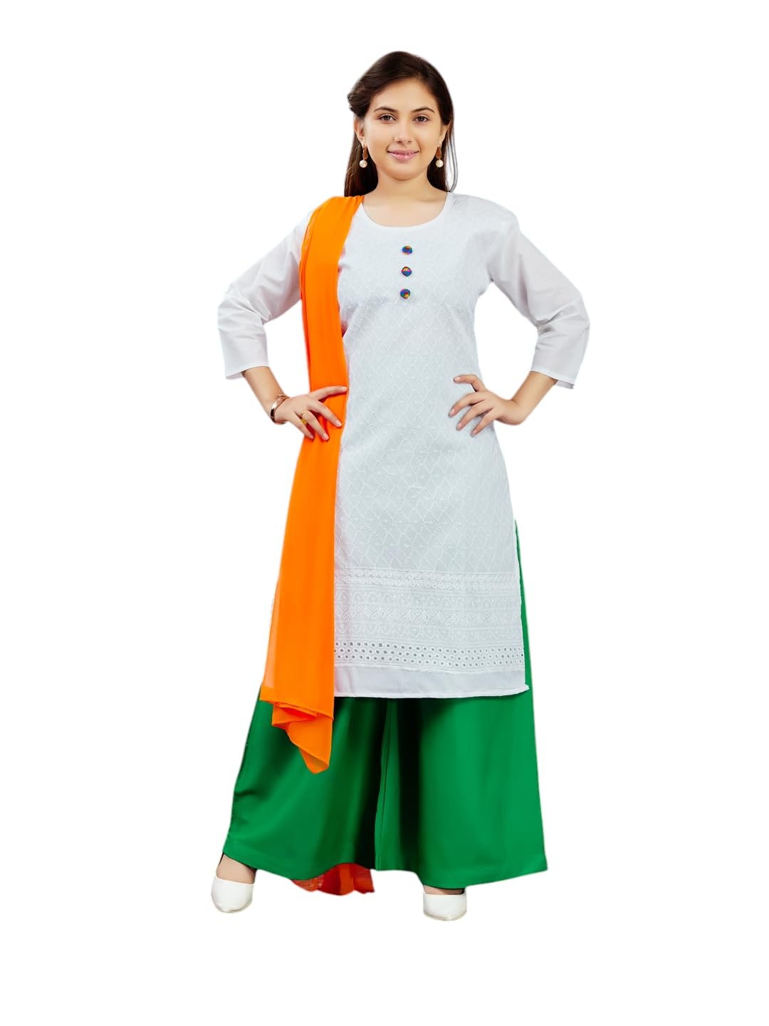 Aarika Girls Casual Wear White Colour Embroidery Cotton Kurti (7-15 Years)