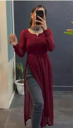 Fashion2wear Women Solid Georgette A-line Kurta for Women