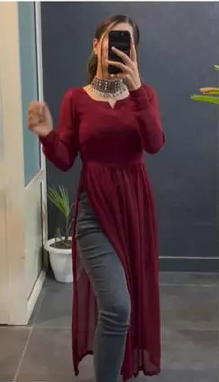 Fashion2wear Women Solid Georgette A-line Kurta for Women