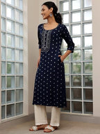 Libas Blue Cotton Straight Kurta