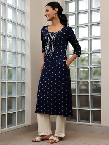 Libas Blue Cotton Straight Kurta