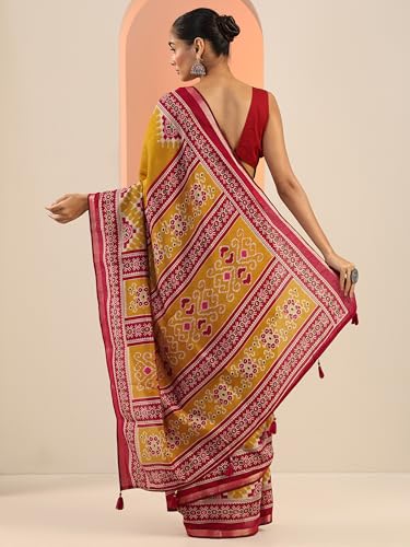 Libas Womens Solid Cotton Blend Saree With Blouse Piece