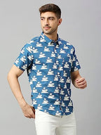 Thomas Scott Mens Printed Slim Fit 100% Cotton Casual Shirt with Spread Collar and Half Sleeve