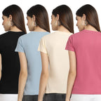 Preneum Womens Cotton Regular Fit Latest Graphic Stylish Printed Short Sleeves Casual T-Shirt (Pack 4), Black & Grey & Cream &