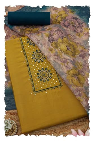 Soch Women Art Silk Embroidered Unstitch Dress Material with Faux Mirror