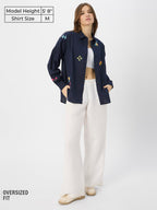 The Souled Store Gardenia Women and Girls Long Sleeve Collared Neck Button Down Boyfriend Shirts Navy Blue