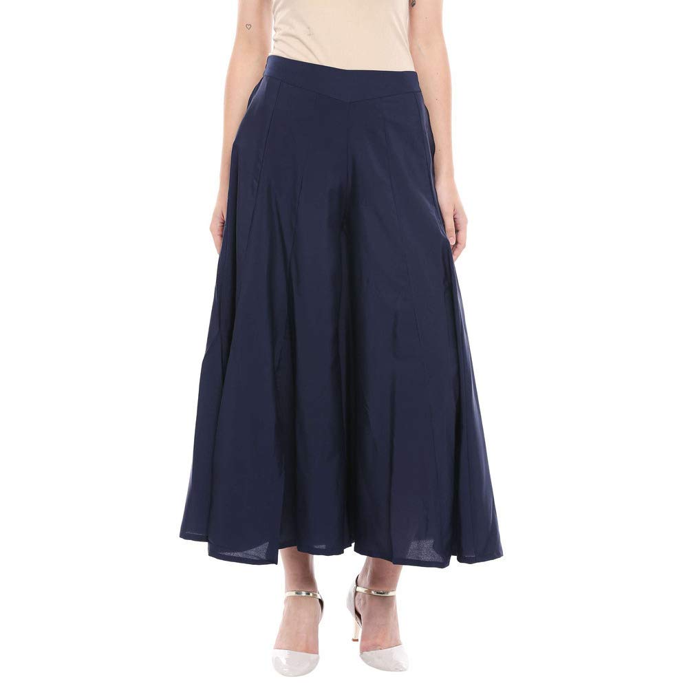 Aurelia Womens Solid Flared Palazzo Pants (Navy_Small)