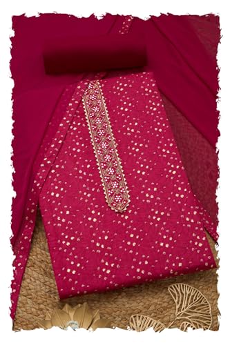 Soch Women Jam Cotton Abstract Print Unstitched Dress Material with Faux Mirror