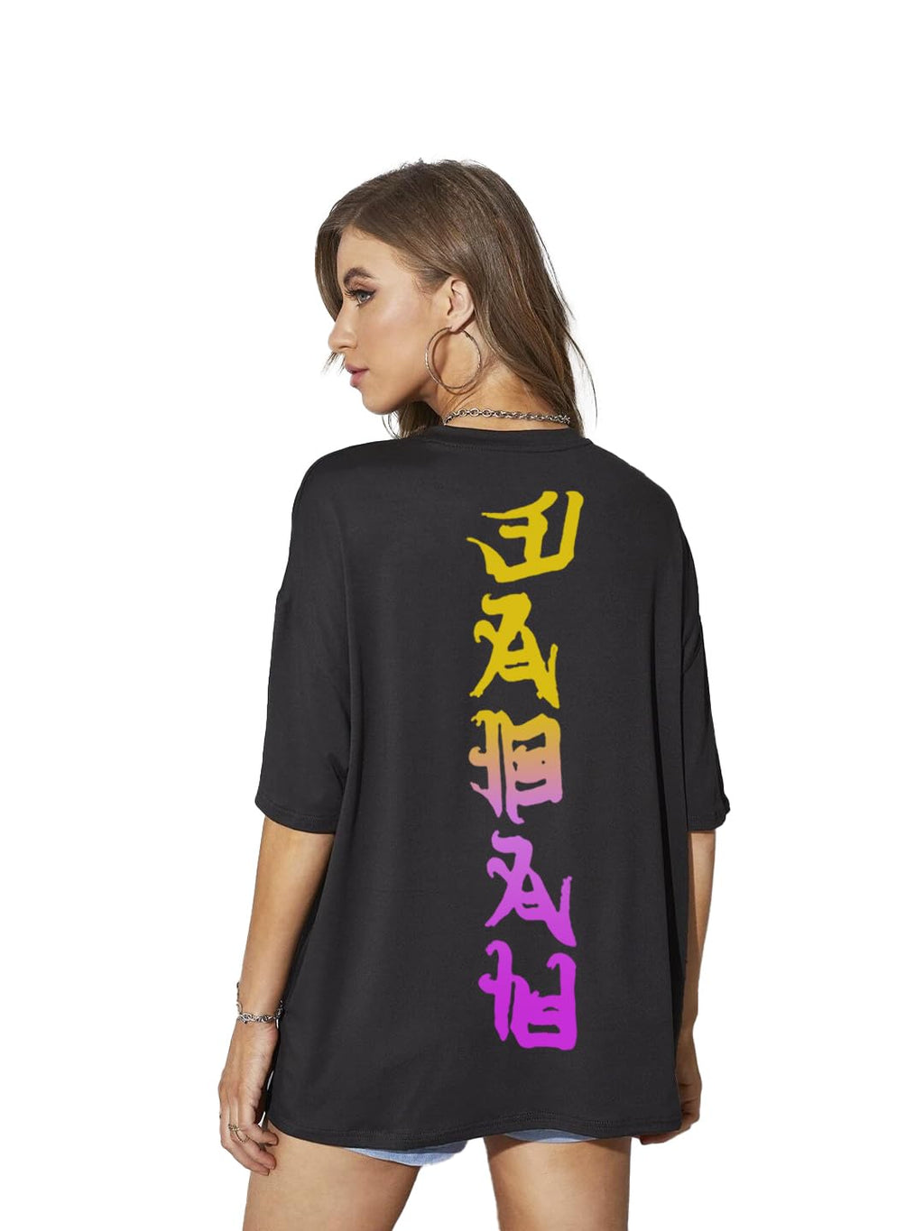 Rigo Back Printed Half Sleeves Round Neck Oversized T-Shirt for Women | Drop Shoulder T-Shirt | Loose Baggy Fit T-Shirt for Wome