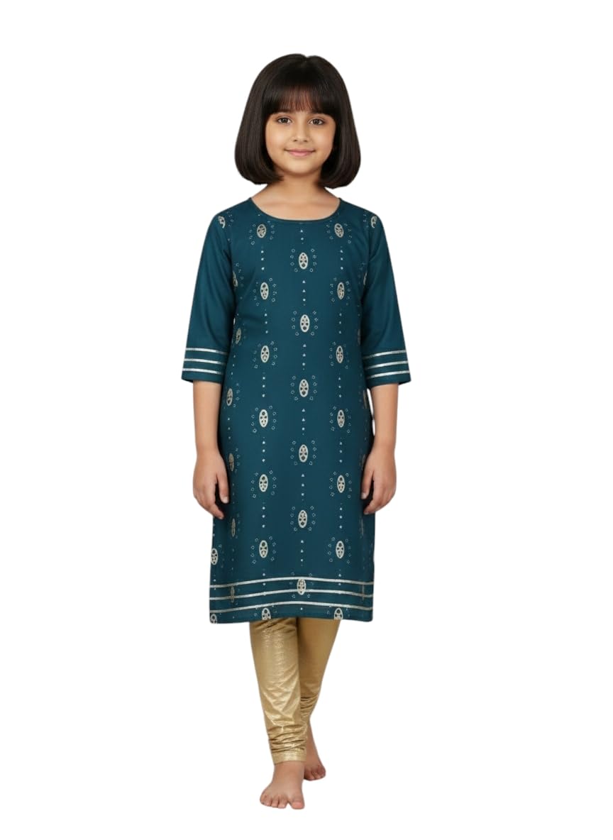 Aarika Girls Rama Colour Printed Cotton Kurti-(8-15 Years)-(Oct_Kurti-E-11-Rama-38)