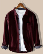 Pinkmint Men Cotton Soild Spread Collar Long Sleeve Shirt Formal Wear Maroon