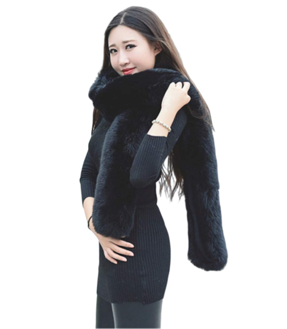 LDFWAY Long Men Women Faux Fur Collar Winter Warm Wrap Stole Scarf Shawl Shrug (Black)