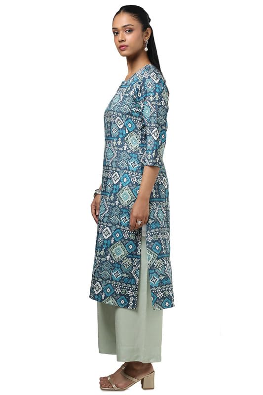 Soch Womens Navy Blue Rayon Ethnic Motifs Kurta