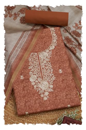 Soch Women Tussar Floral Print Unstitch Dress Material Thread Work
