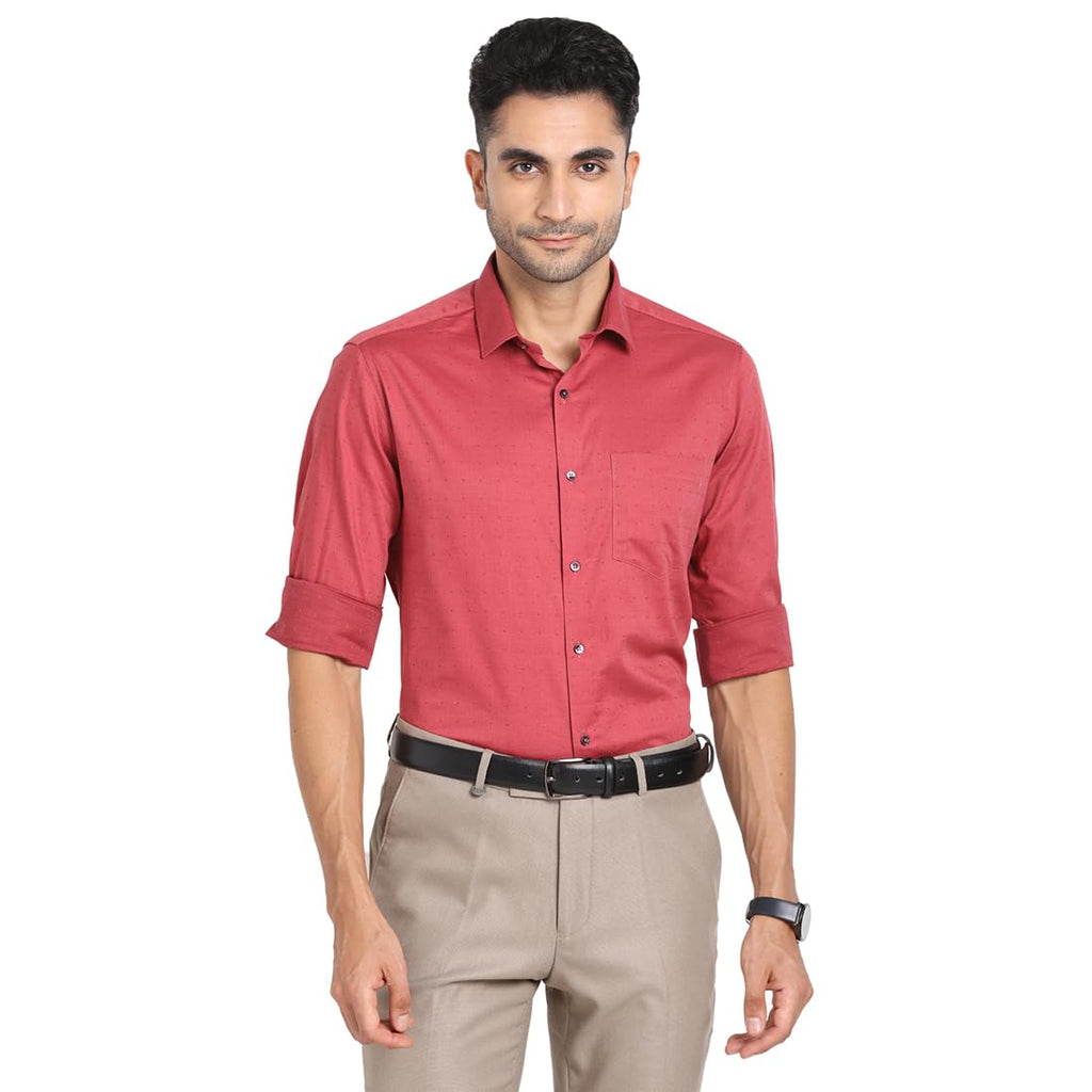 Turtle Men 100% Cotton Dobby Print Slim Fit Red Formal Shirt