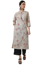 Soch Womens Beige Linen Floral Print Panelled Kurta With Tassels