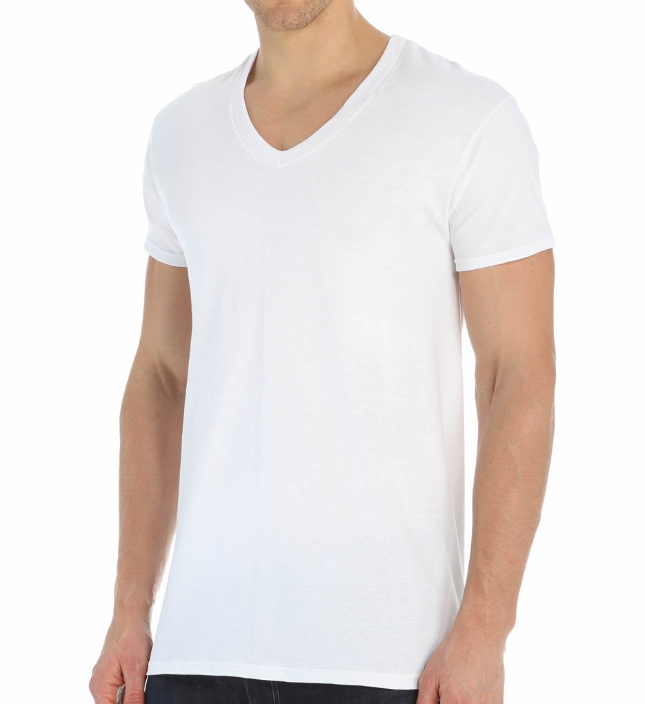 Fruit of the Loom Men's V-Neck T-Shirt, White, Large(Pack of 3)