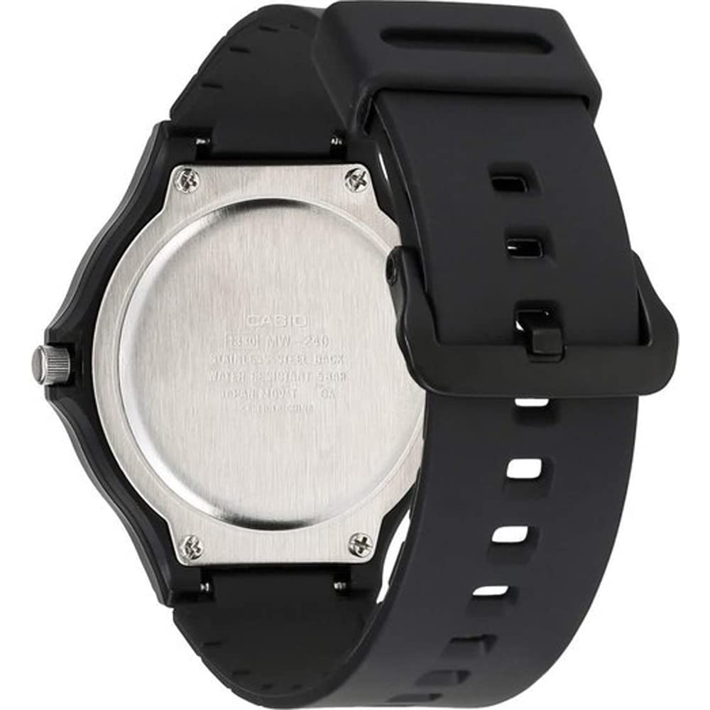 Casio MW240 Series | Mens Quartz Watch | Black/White | 50M WR | Large Resin Case | Resin Glass | Resin Band | White Tone Indices