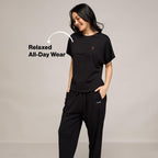 NYKD (NYS932 Soft Modal Cotton Coords Night Suit for Women | Relaxed Fit Round Neck T-Shirt with Extended Shoulder Sleeves & Pyj