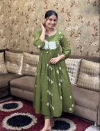 ANNI DESIGNER Womens Rayon Blend Anarkali Printed Kurta with Pant (ANVESHI Methi_4XL_Green_XXXX-Large)