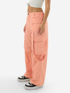 The Souled Store Coral Women and Girls Buttoned Solid Nylon Loose Fit Parachute Pants