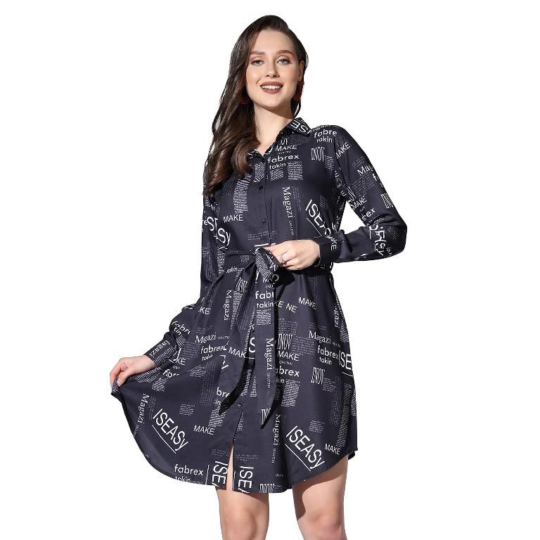 OM SAI LATEST CREATION Western Dresses for Women || Rayon Paper Printed Dress for Women || Dress with Belt, Cuff Full Sleeve & S