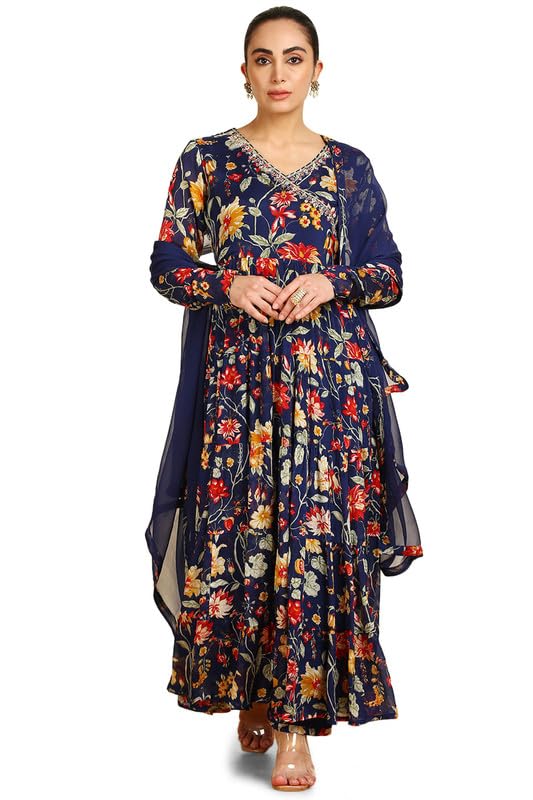 Soch Women Botanical Print Chinon Angrakha Suit Set with Dupatta